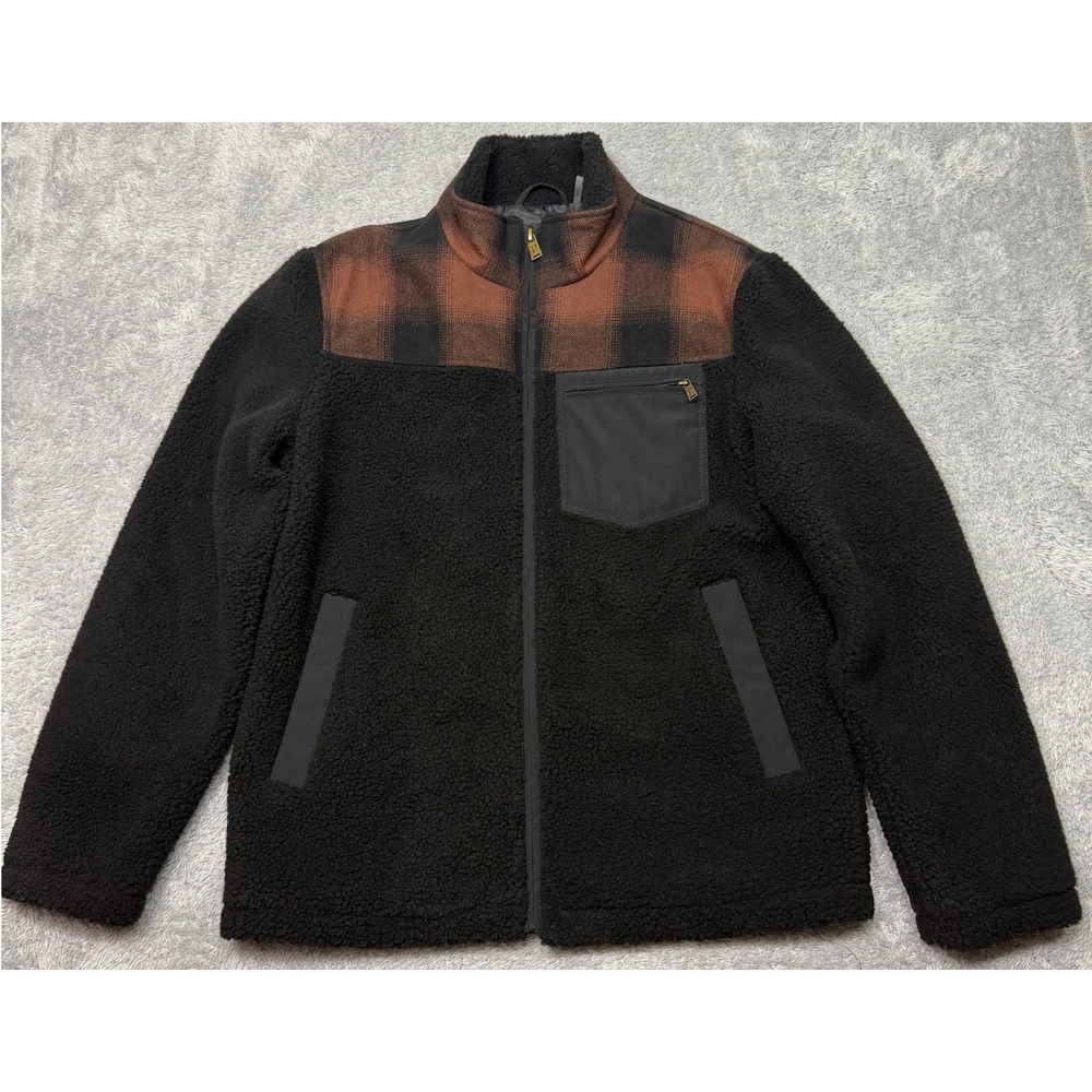 Pendleton‎ Bozeman Hybrid Jacket Mens M Black Plaid Full Zip Wool Fleece Sweater